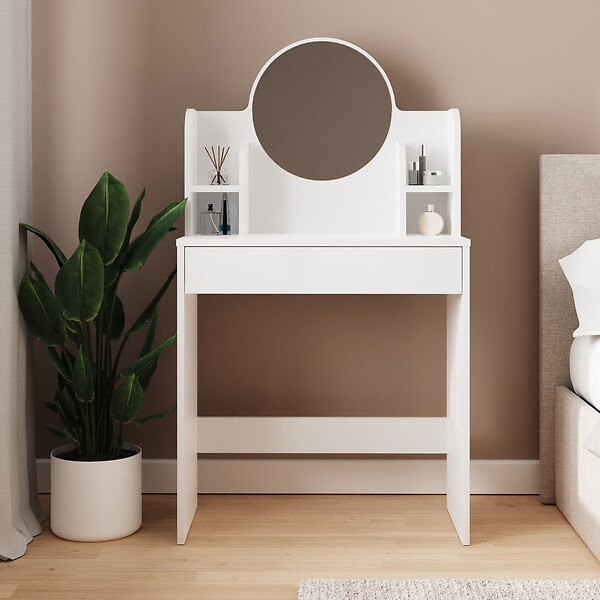 HABITAT ET JARDIN - Coiffeuse avec miroir en bois "Idis" - 75 x 35 x 135 cm - Blanc - large