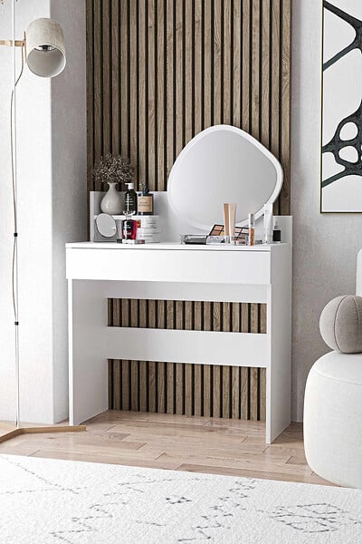 HABITAT ET JARDIN - Coiffeuse avec miroir en bois "Harmony Mini Amorphous" - 90 x 40 x 133 cm - Blanc - large
