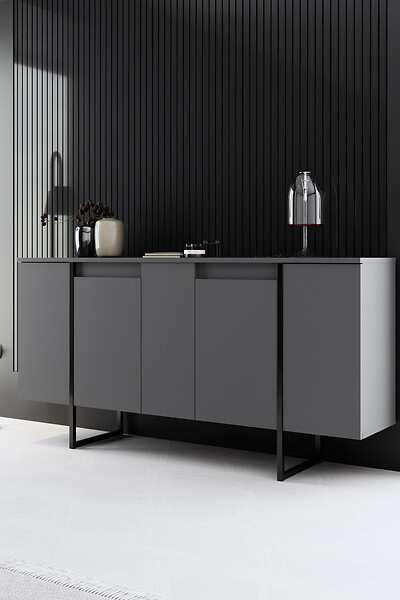 HABITAT ET JARDIN - Buffet en bois "Luxe" - 160 x 35 x 80 cm - Gris anthracite - large