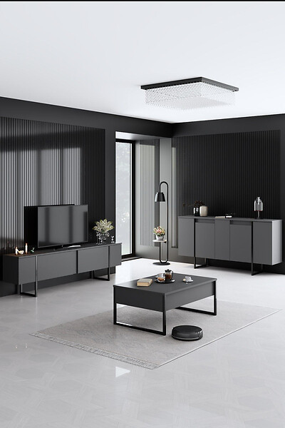 HABITAT ET JARDIN - Buffet en bois "Luxe" - 160 x 35 x 80 cm - Gris anthracite - large