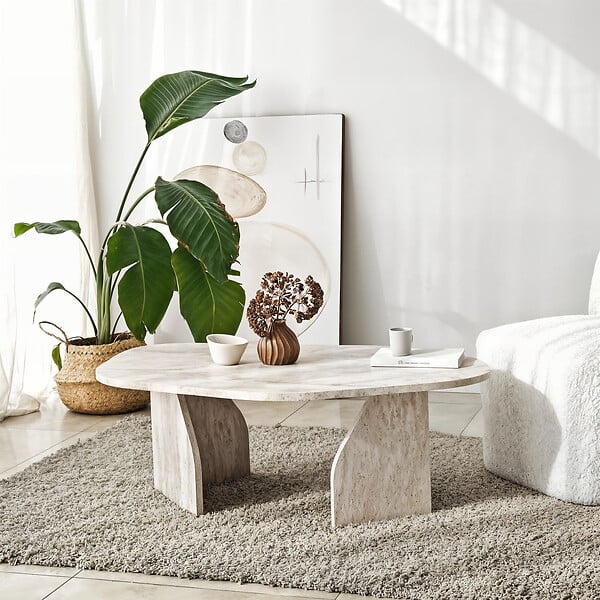 HABITAT ET JARDIN - Table basse en bois "Rock" 100 x 60 x 35 cm - Travertin - large