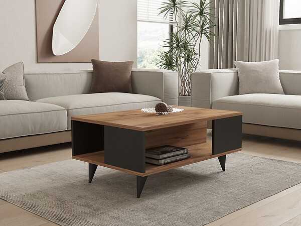 HABITAT ET JARDIN - Table basse en bois "Yuka" - 90 x 60 x 39 cm - Noyer, Noir - large