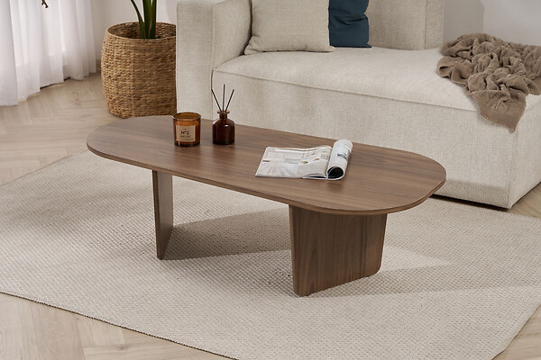 HABITAT ET JARDIN - Table basse en bois "Ovalis" - 130 x 65 x 40 cm - Noyer - large