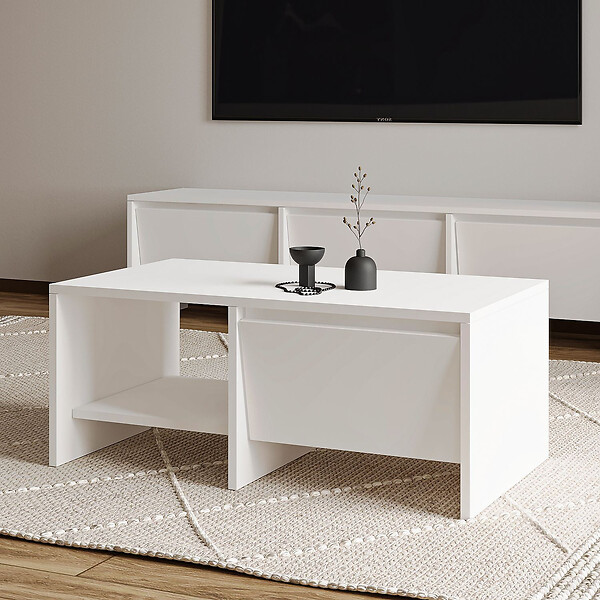 HABITAT ET JARDIN - Table basse en bois "Laris" - 90 x 45 x 35 cm - Blanc - large