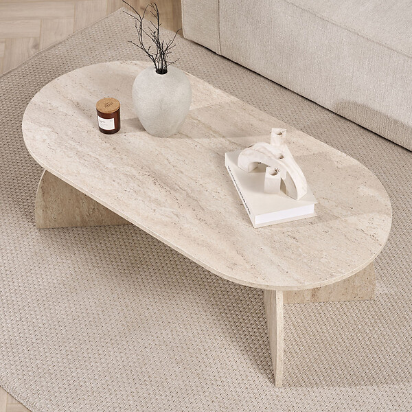 HABITAT ET JARDIN - Table basse en bois "Melina" 120 x 60 x 40 cm - Travertin - large