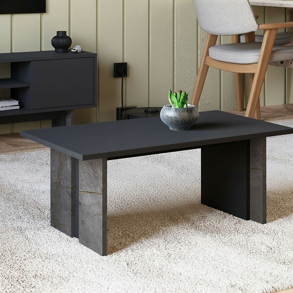 HABITAT ET JARDIN - Table basse en bois "Ravello" - 90 x 50 x 40 cm - Gris anthracite marbré - large