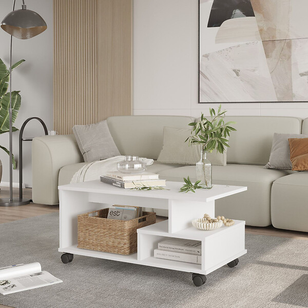 HABITAT ET JARDIN - Table basse en bois "MIN9" - 90 x 51 x 42 cm - Blanc - large
