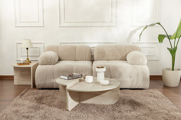 HABITAT ET JARDIN - Table basse en bois "Orion" - 90 x 60 x 30 cm - Travertin - large