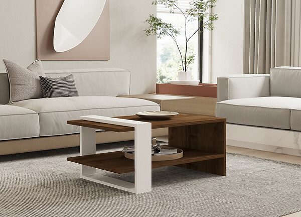 HABITAT ET JARDIN - Table basse en bois "Gaye" - 80 x 50 x 35 cm - Noyer, Blanc - large
