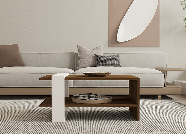 HABITAT ET JARDIN - Table basse en bois "Gaye" - 80 x 50 x 35 cm - Noyer, Blanc - large