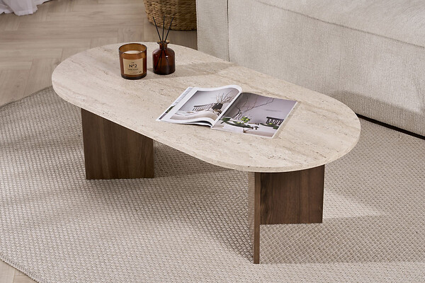 HABITAT ET JARDIN - Table basse en bois "Sable" 119 x 60 x 40 cm - Travertin - large