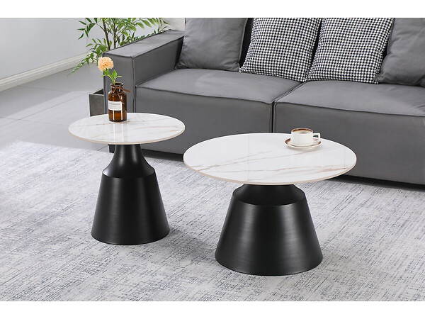 HABITAT ET JARDIN - Lot de 2 tables basses gigognes en céramique "Vulca" - 70 x 70 x 43 cm - Blanc - large
