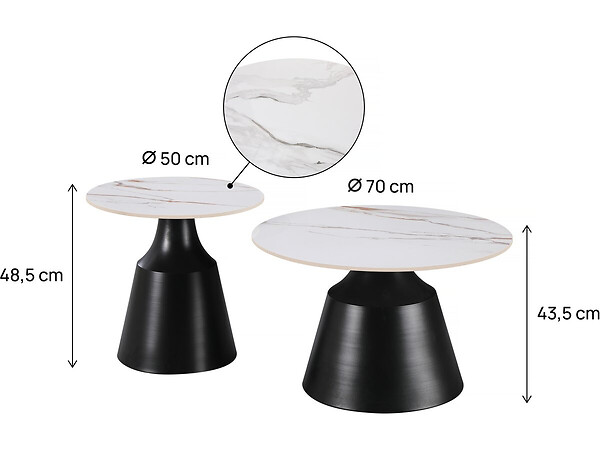 HABITAT ET JARDIN - Lot de 2 tables basses gigognes en céramique "Vulca" - 70 x 70 x 43 cm - Blanc - large