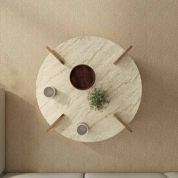 HABITAT ET JARDIN - Table basse en bois "Avoure" - 90 x 90 x 35 cm - Travertin - large