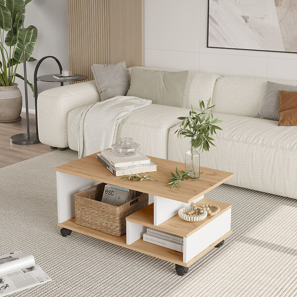 HABITAT ET JARDIN - Table basse en bois "MIN9" - 90 x 51 x 42 cm - Blanc - large