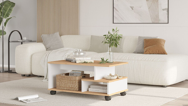 HABITAT ET JARDIN - Table basse en bois "MIN9" - 90 x 51 x 42 cm - Blanc - large
