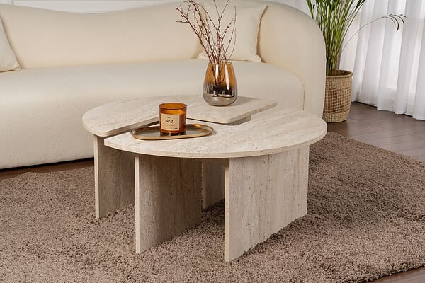 HABITAT ET JARDIN - Table basse en bois "Moira" - 90 x 90 x 41 cm - Travertin - large