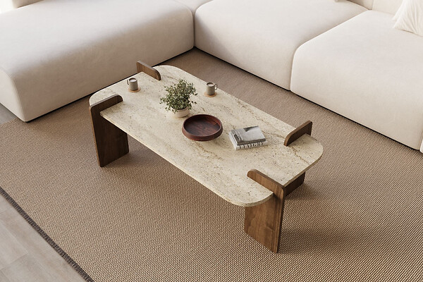 HABITAT ET JARDIN - Table basse en bois "Leapiri" - 120 x 60 x 35 cm - Travertin - large