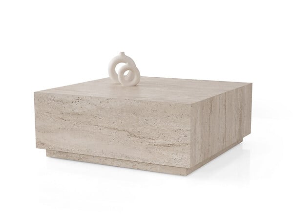 HABITAT ET JARDIN - Table basse en bois "Lizbon" - 90 x 90 x 35 cm - Travertin - large