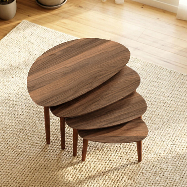HABITAT ET JARDIN - Table gigogne (4 pièces) en bois "Nora" 68 x 45 x 55 cm - Noyer - large