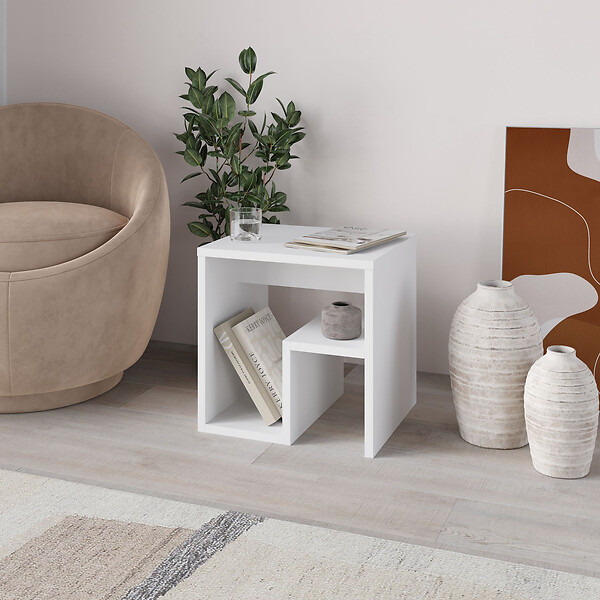 HABITAT ET JARDIN - table d'appoint en bois "Bon" 40 x 35 x 40 cm - Blanc - large