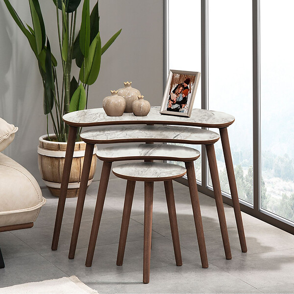 HABITAT ET JARDIN - Table gigogne (4 pièces) en bois "Moon" 40 x 75 x 55 cm - Blanc - large
