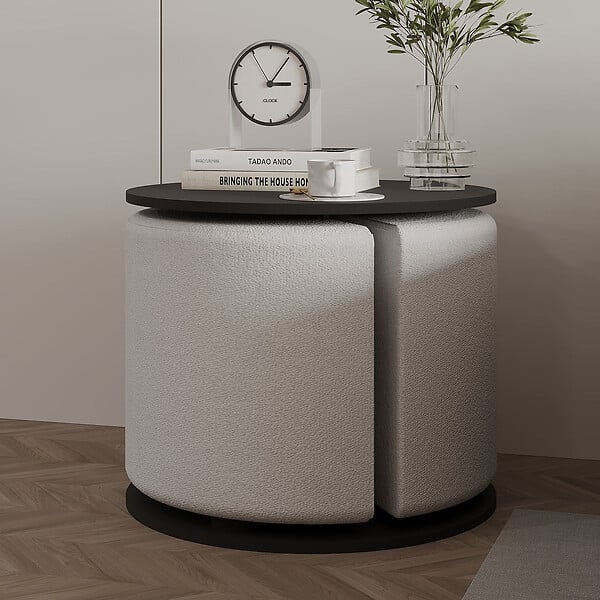 HABITAT ET JARDIN - Table d'appoint avec pouf en bois "Vexana" - 43 x 43 x 47 cm - Gris anthracite - large