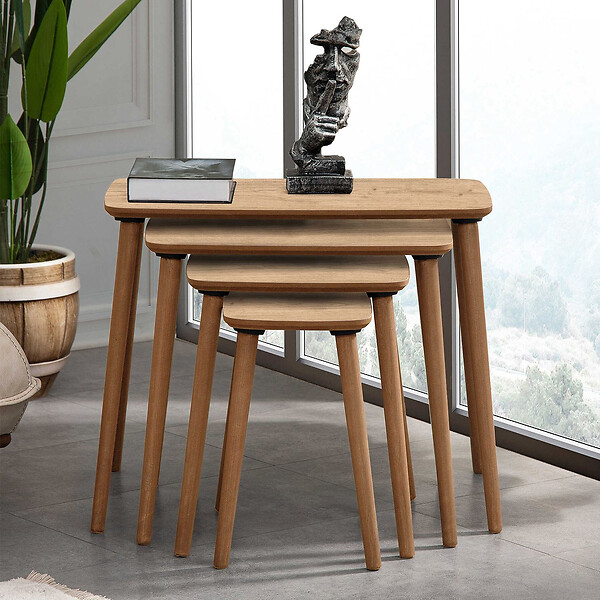 HABITAT ET JARDIN - Table gigogne (4 pièces) en bois "Luci" 70 x 40 x 55 cm - Chêne - large
