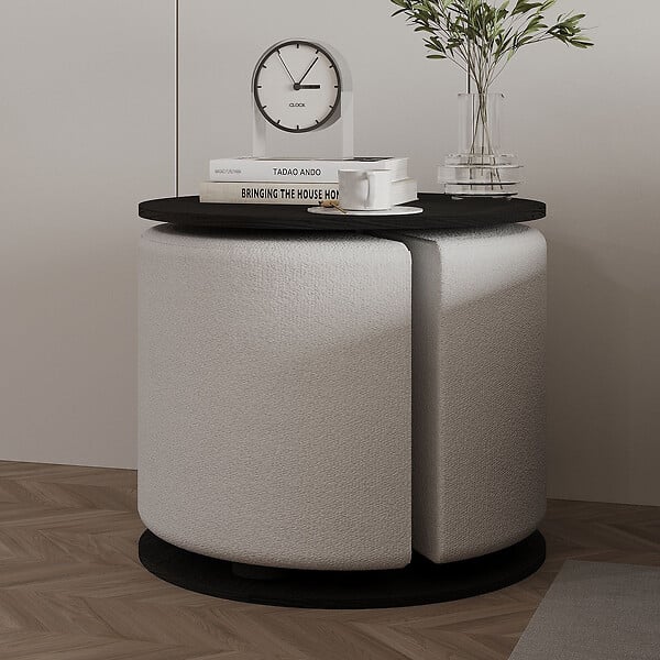 HABITAT ET JARDIN - Table d'appoint avec pouf en bois "Vexana" - 43 x 43 x 47 cm - Noir - large