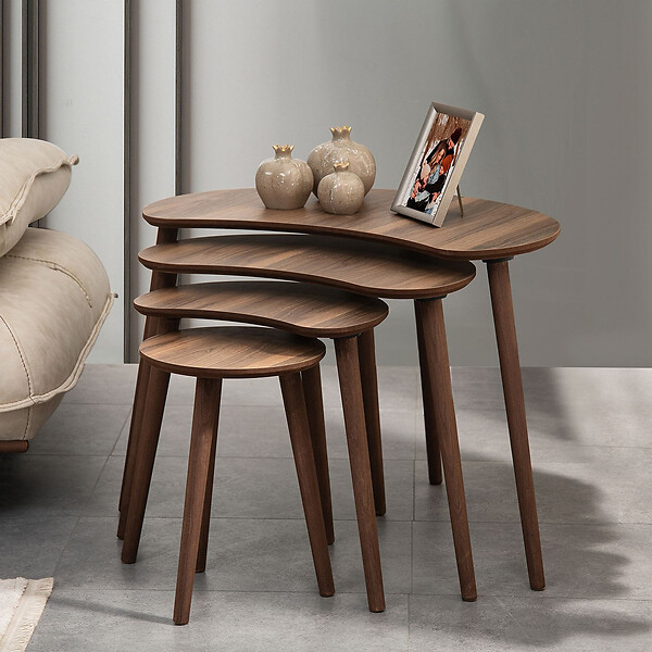 HABITAT ET JARDIN - Table gigogne (4 pièces) en bois "Moon" 40 x 75 x 55 cm - Noyer - large