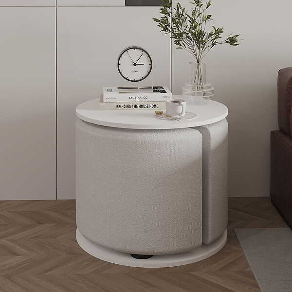 HABITAT ET JARDIN - Table d'appoint avec pouf en bois "Vexana" - 43 x 43 x 47 cm - Blanc - large