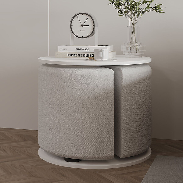 HABITAT ET JARDIN - Table d'appoint avec pouf en bois "Vexana" - 43 x 43 x 47 cm - Blanc - large