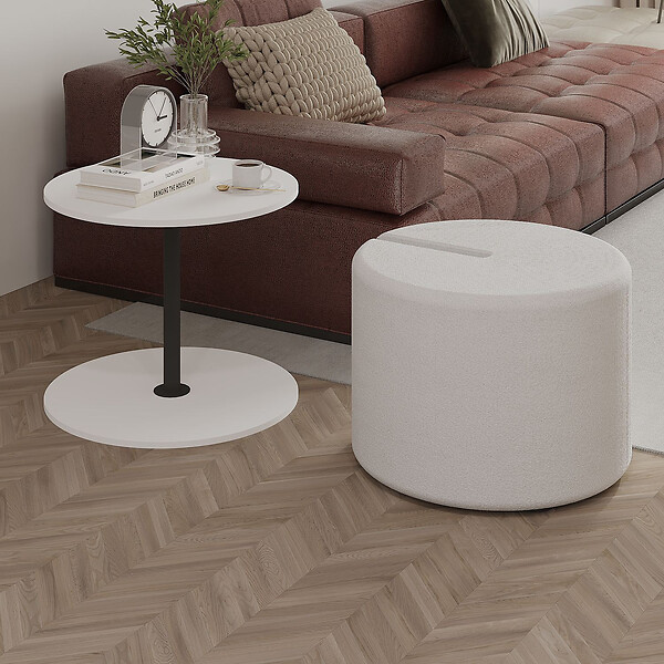 HABITAT ET JARDIN - Table d'appoint avec pouf en bois "Vexana" - 43 x 43 x 47 cm - Blanc - large