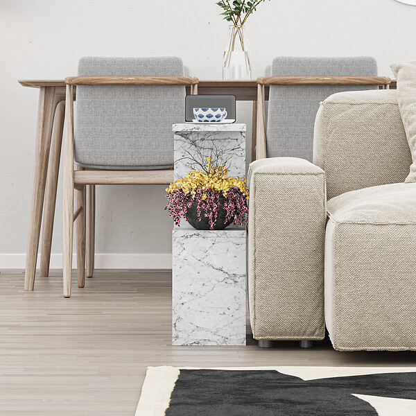HABITAT ET JARDIN - Table d'appoint en bois "Homemania" - 60 x 20 x 60 cm - Blanc marbré - large