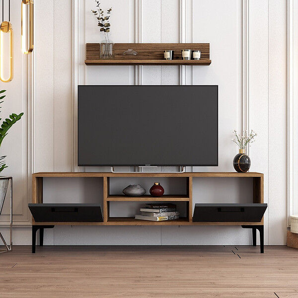 HABITAT ET JARDIN - Meuble TV en bois "Riga" - 140 x 30 x 48 cm - NoyerAnthracite - large