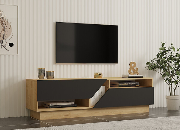 HABITAT ET JARDIN - Meuble TV en bois "Yaprak" - 160 x 40 x 45 cm - Saphir, Anthracite - large