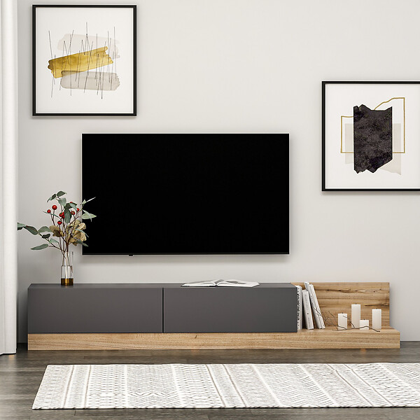 HABITAT ET JARDIN - Meuble TV en bois "Majör" - 180 x 37 x 30 cm - Gris anthracite - large
