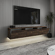 HABITAT ET JARDIN - Meuble TV suspendu en bois avec éclairage LED "Neon" - 160 x 32 x 35 cm - Marron - vignette