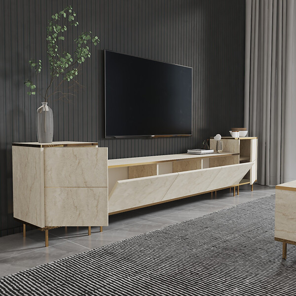 HABITAT ET JARDIN - Meuble TV en bois "Imaj" - 260 x 35 x 60 cm - TravertinOr - large