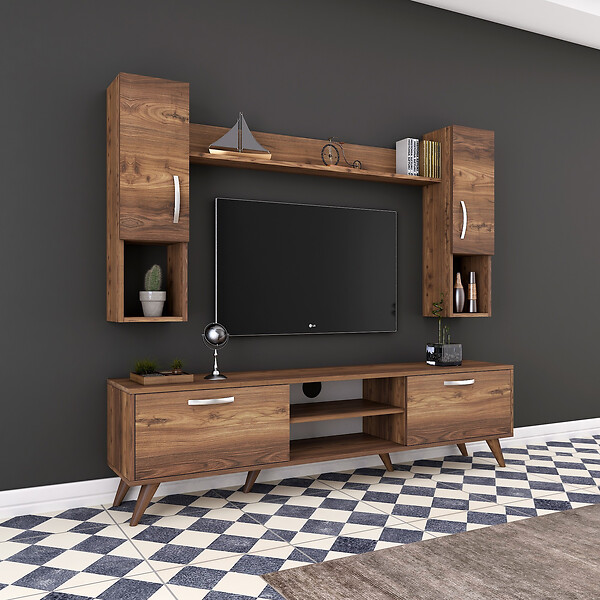 HABITAT ET JARDIN - Ensemble meuble TV en bois "Mezalun" - 180 x 35 x 48 cm - Marron - large