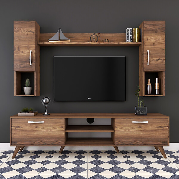 HABITAT ET JARDIN - Ensemble meuble TV en bois "Mezalun" - 180 x 35 x 48 cm - Marron - large