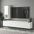 HABITAT ET JARDIN - Meuble TV avec étagère murale en bois "Sema" - 160 x 30 x 35 cm - Blanc - vignette