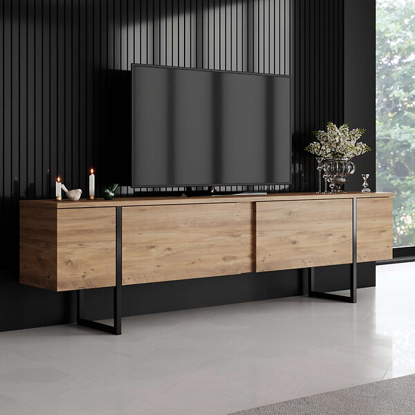 HABITAT ET JARDIN - Meuble TV en bois "Luxe" - 180 x 30 x 50 cm - Marron - large