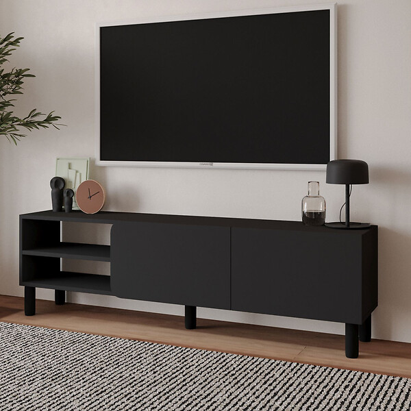HABITAT ET JARDIN - Meuble TV en bois "River" - 150 x 31 x 48 cm - Gris anthracite - large