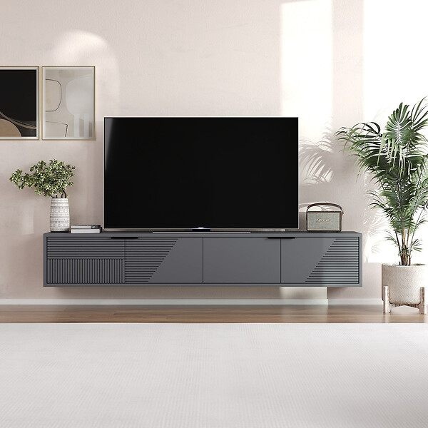 HABITAT ET JARDIN - Meuble TV en bois "Parla" 180 x 30 x 30 cm - Anthracite - large