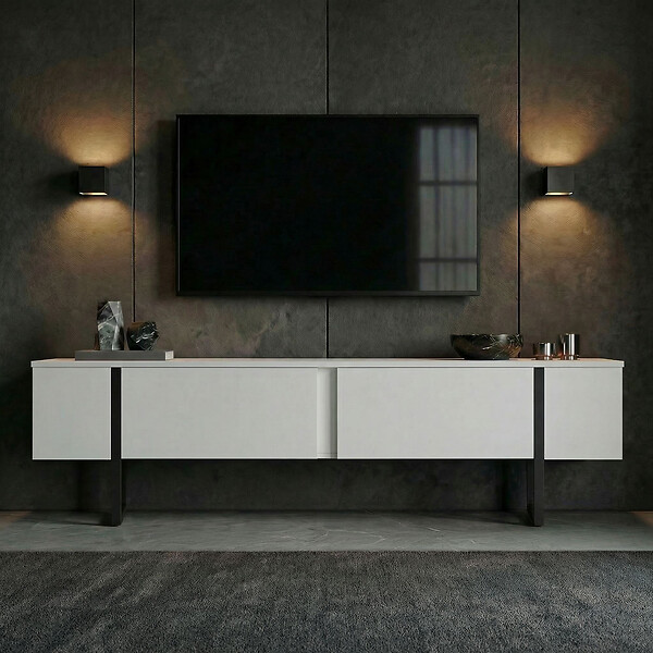 HABITAT ET JARDIN - Meuble TV en bois "Onera" - 180 x 30 x 45 cm - WhiteBlack - large