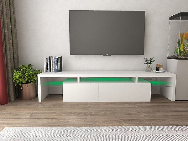 HABITAT ET JARDIN - Meuble TV LED laqué "Tina" - 187.5 x 34 x 38 cm - Blanc - large