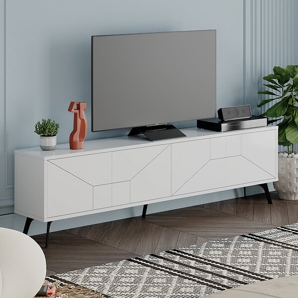 HABITAT ET JARDIN - Meuble TV en bois "Dune" - 180 x 29 x 50 cm - Blanc - large