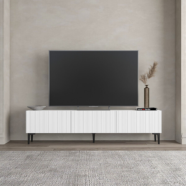 HABITAT ET JARDIN - Meuble TV en bois "Oscar" - 180 x 31 x 45 cm - Blanc - large