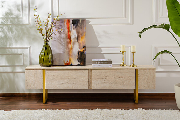 HABITAT ET JARDIN - Meuble TV en bois "Serenity" 180 x 30 x 50 cm - Travertin - large
